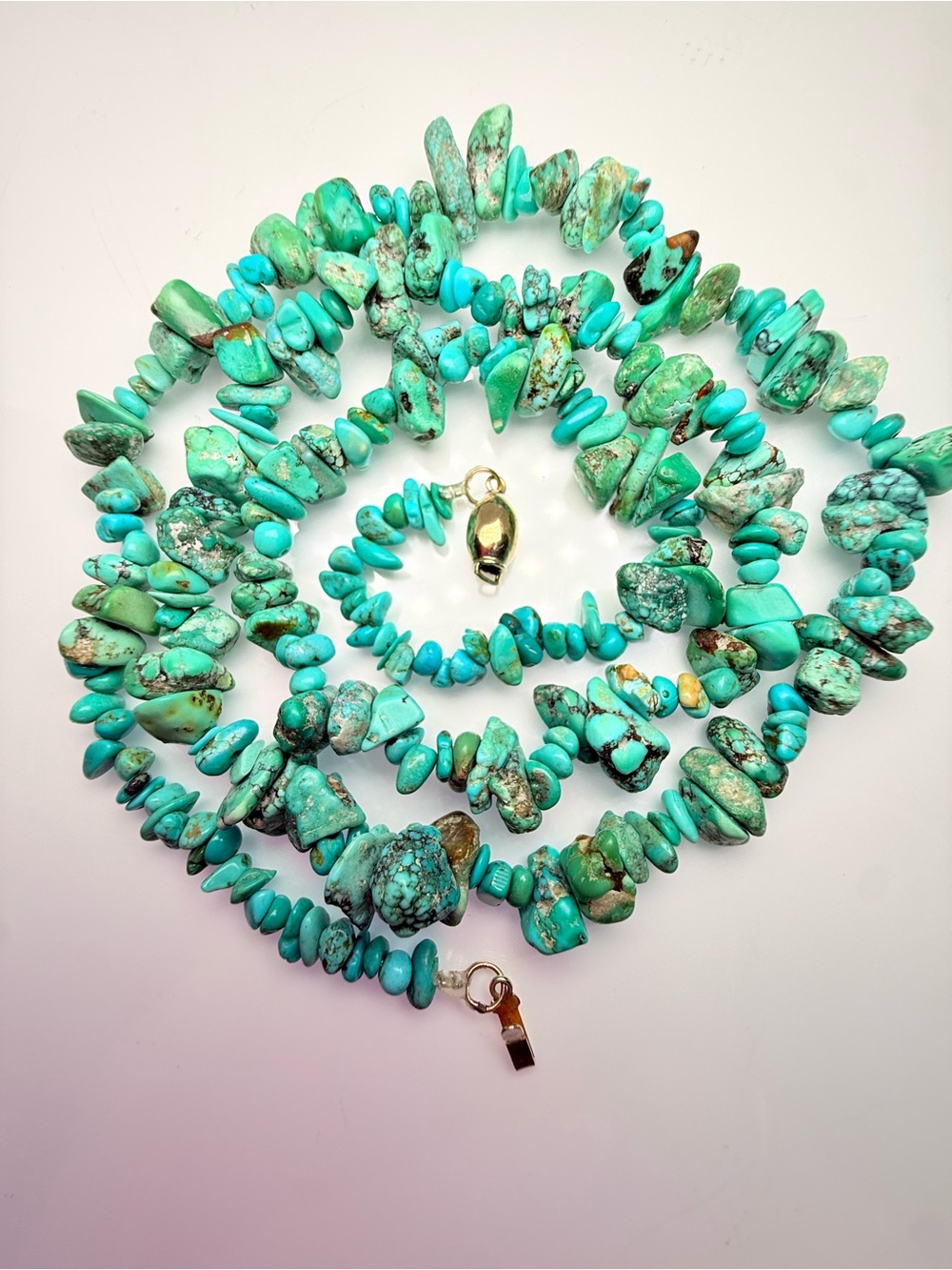 14k Gold Genuine Turquoise Necklace! 24” Long!